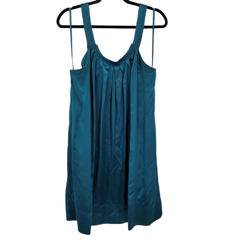 Vtg 90s Fairy Grunge Silk Baby Doll Trapeze Slip Dress Sz M Teal Party